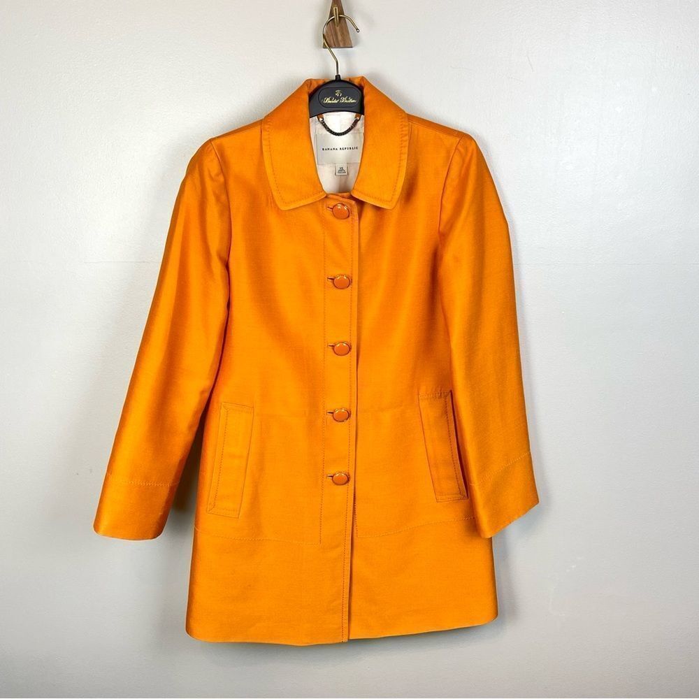 Banana Republic Orange Silk Trench Coat Jacket XS